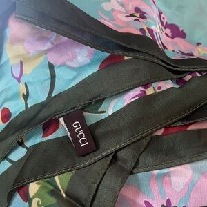 Gucci Floral Silk Scarf in Aqua, Pink & Olive Trim